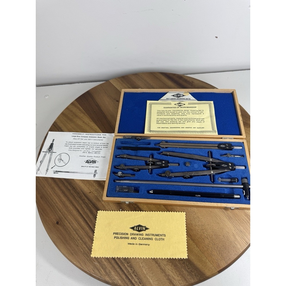 Vintage, Alvin 977, 11 Piece Set of Precision Drawing Instruments Set (Germany)